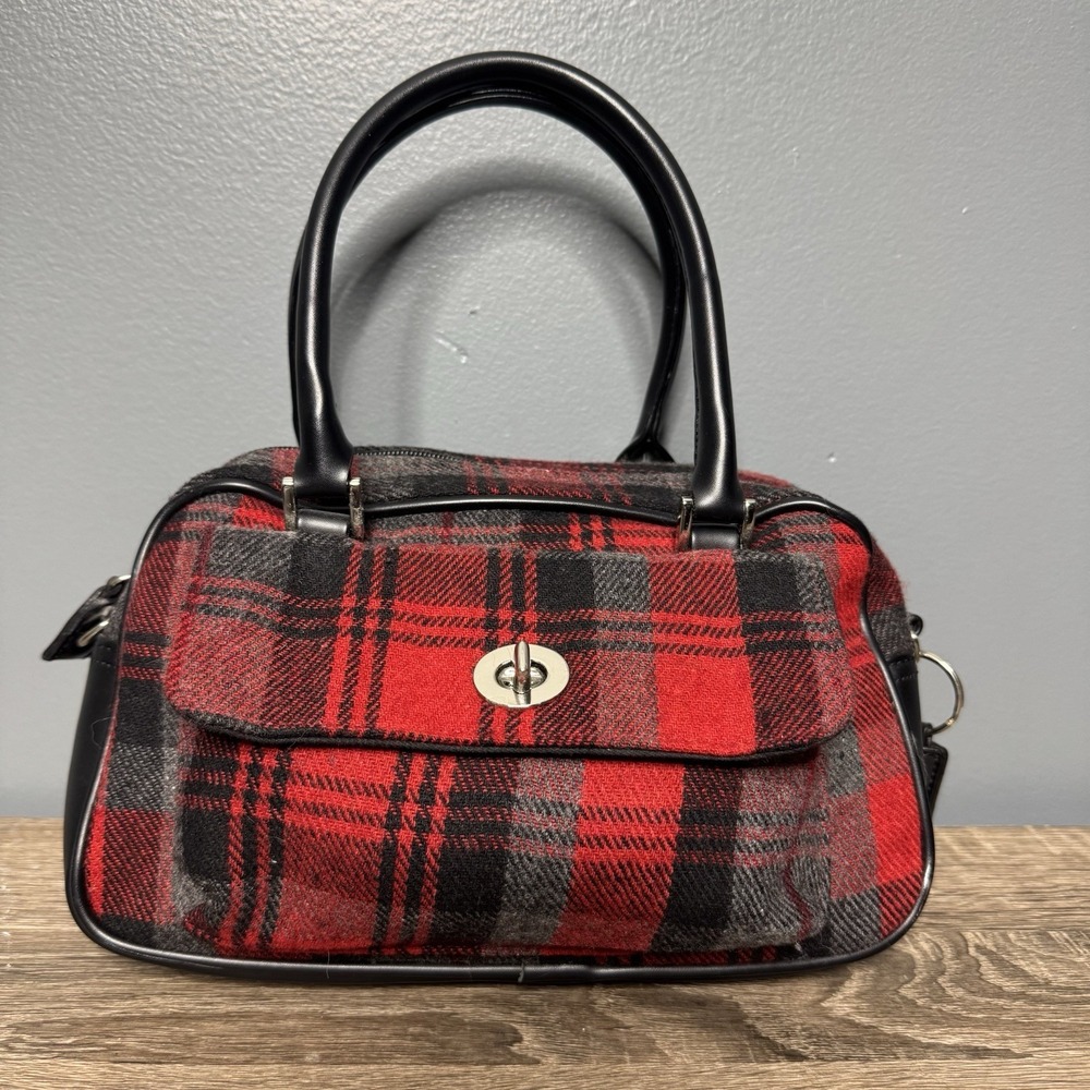 Vintage Croft And Barrow Y2k Plaid Turnlock Handbag Satchel Dark Academia F